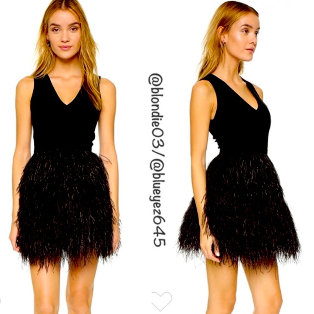 Alice and Olivia black feather dress size 6